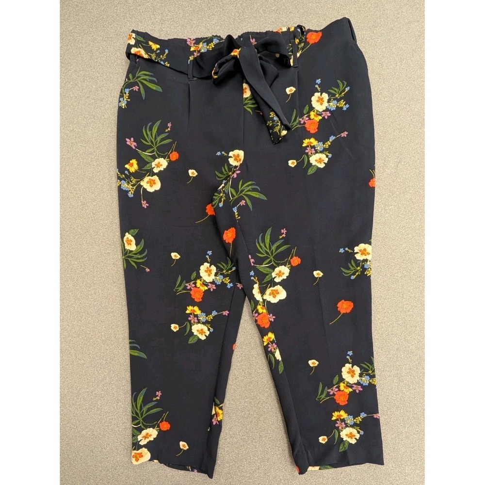 Jules & Leopold Women's XL Slacks Navy Floral Elastic Waist Pullup Casual Pants